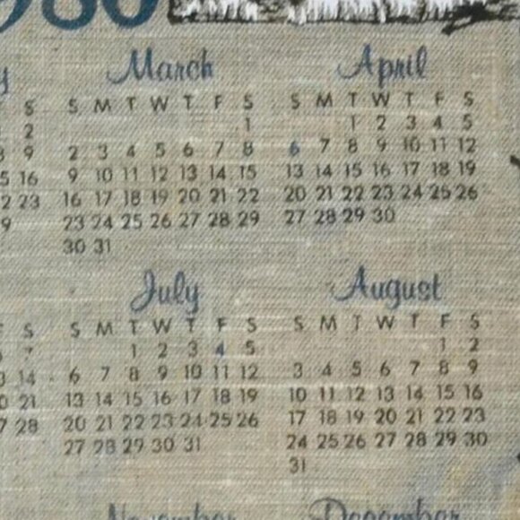 Calendar Towel 1980 Vintage Rural Scene Night Winter Church Kitchen Decor - Picture 5 of 5